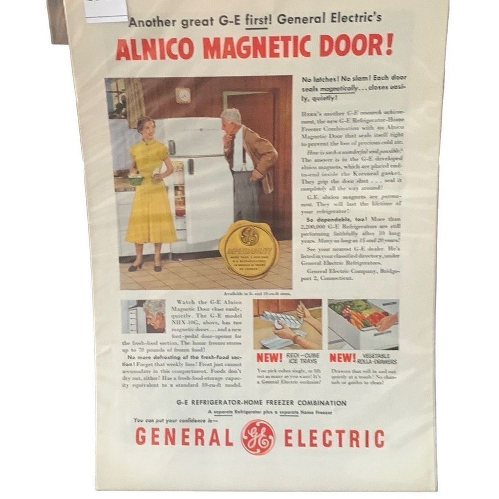 Vintage 1950 General Electric Alnico Magnetic Door Ad Advertisement